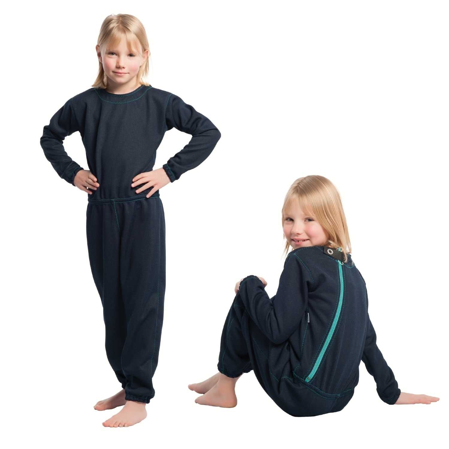 Suprima 4744 020, Pflegeoverall zerreißfest für Kinder, lang, Rücken-RV mit Sicherheitsknopf, marine